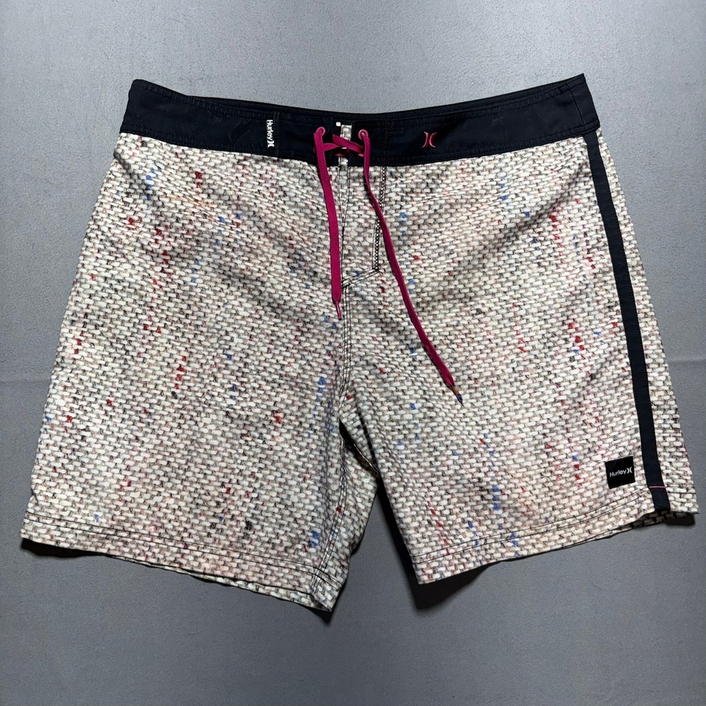 Hurley Mens Board Shorts Size 36 Woven Print Black Pink Swim Trunks Beachwear